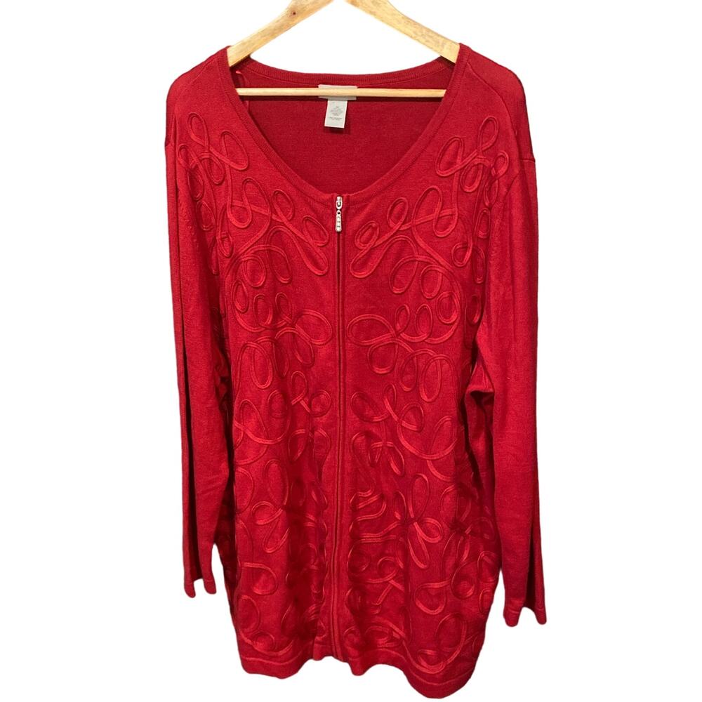 Catherine’s Womens Berry Embellished Ribbon Design Zipper Cardigan Sweater Sz 1X